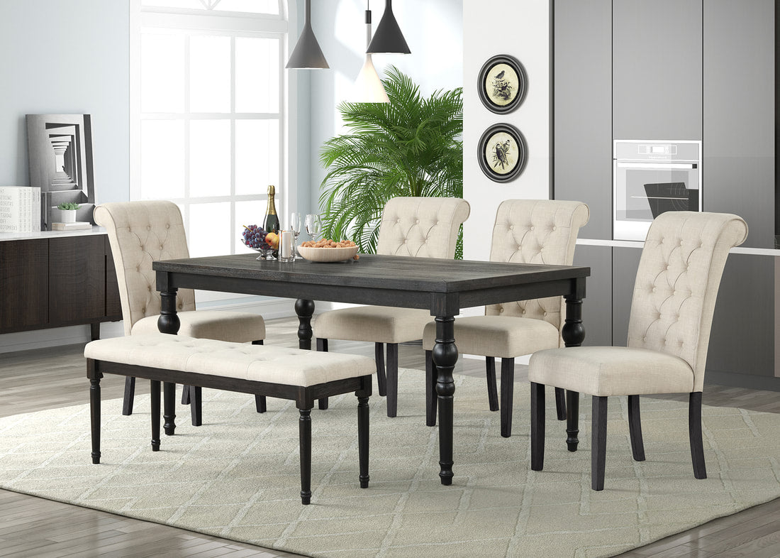 Farah - Dining Table + 4 Chair + Bench Set